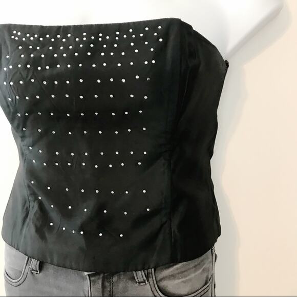 Vintage Y2K Jessica McClintock Gunne Sax Black Satin Rhinestone Corset Bustier - Picture 3 of 13